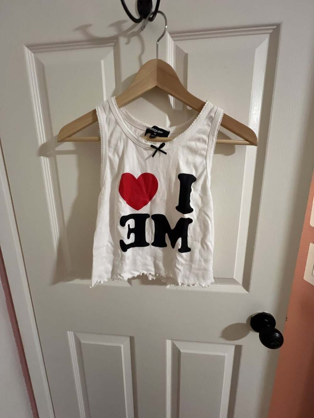 NGOrder I Love Me White Baby Tee Tank Top with Black Bow